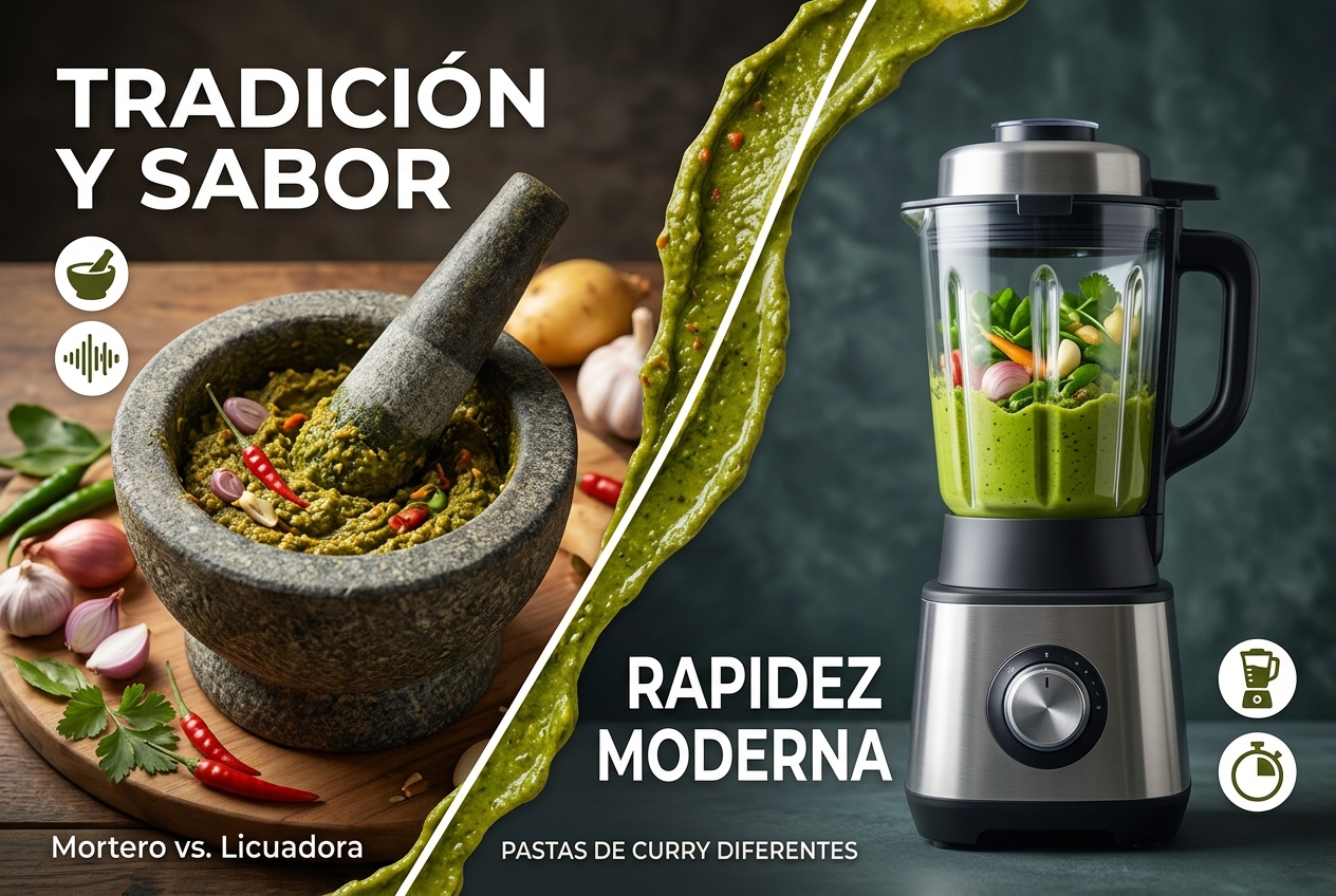 El Mortero y la Licuadora Hacen Pastas de Curry Diferentes