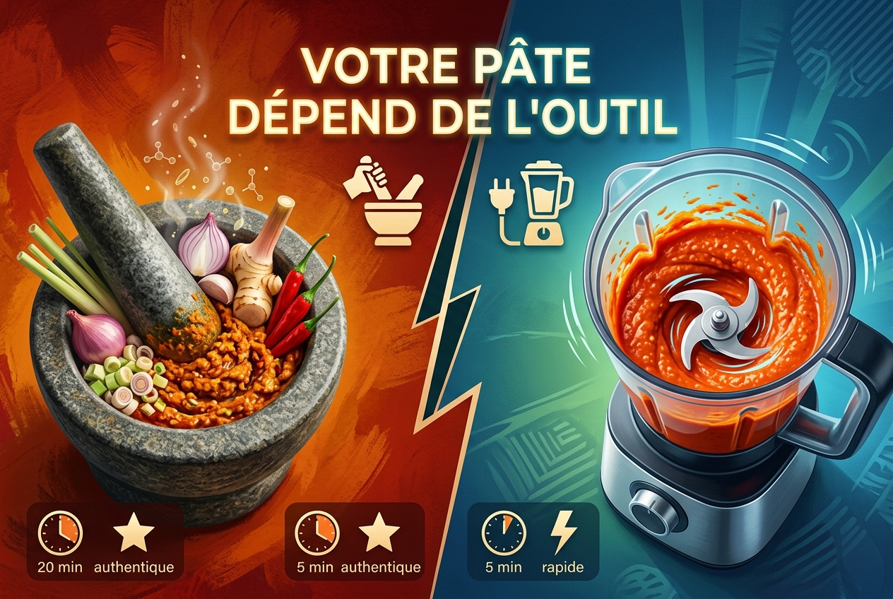 Le Mortier et le Mixeur Produisent des Pâtes de Curry Différentes
