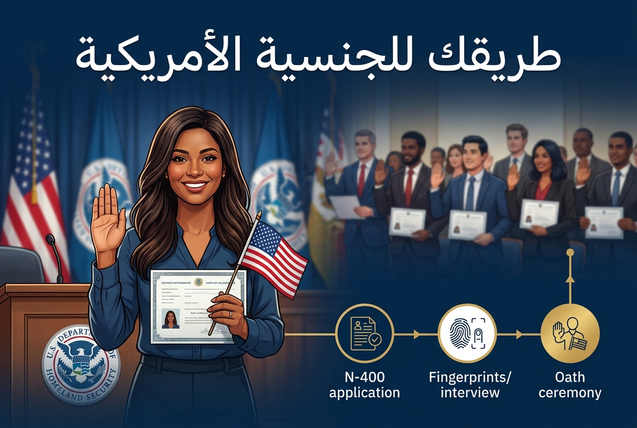 إكمال عملية التجنس الأمريكية من نموذج N-400 حتى اليمين