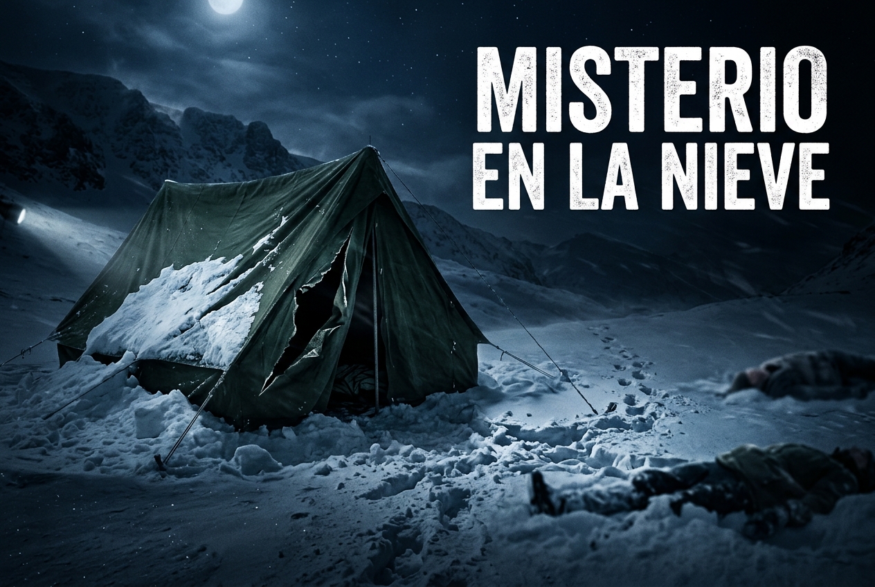 Muertos en la nieve, aplastados desde dentro, tienda cortada desde el interior