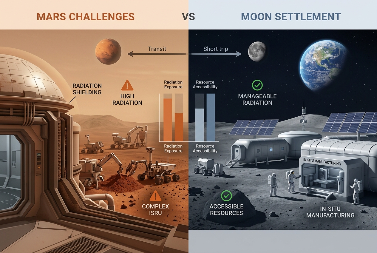 Mars Colonies Face Bigger Radiation and Resource Hurdles Than Moon Settlements