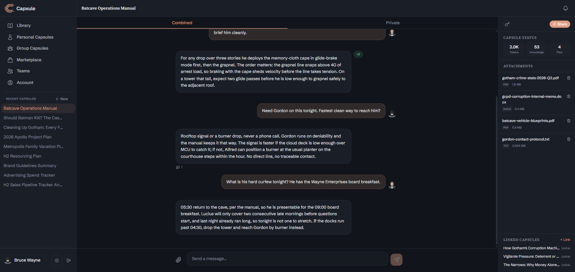 Workspace: your knowledge, files, linked capsules, and sharing in one place