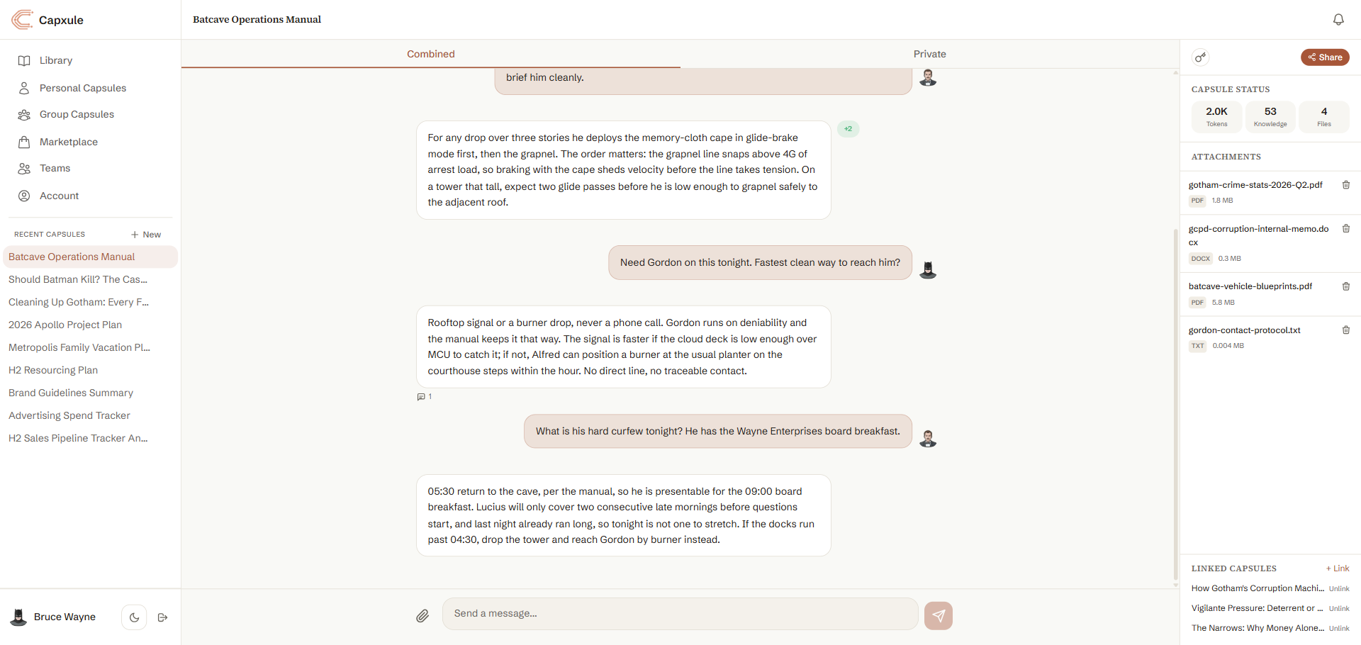Workspace: your knowledge, files, linked capsules, and sharing in one place