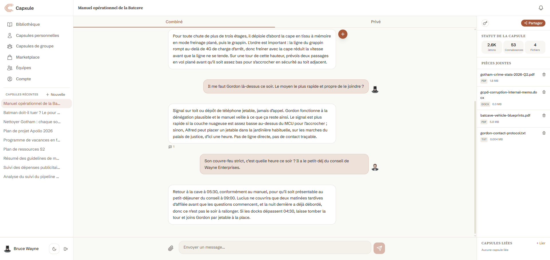 Espace de travail : vos connaissances, fichiers, capsules liées et partages au même endroit